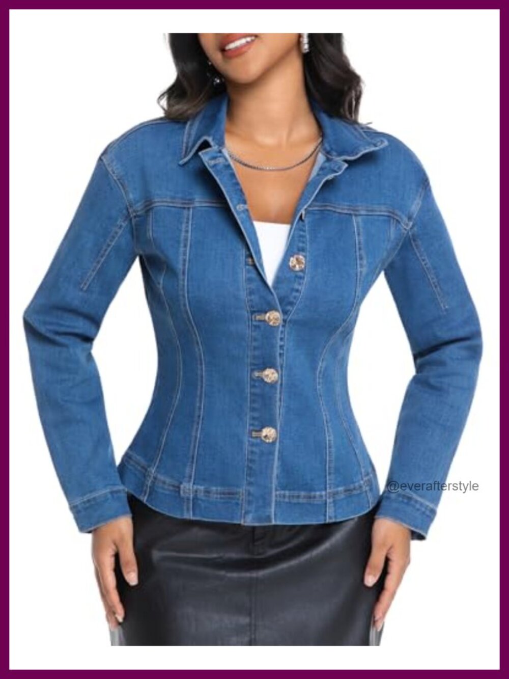 Kedera Cinched Waist Button Up Long Sleeve Stretchy Denim Jacket